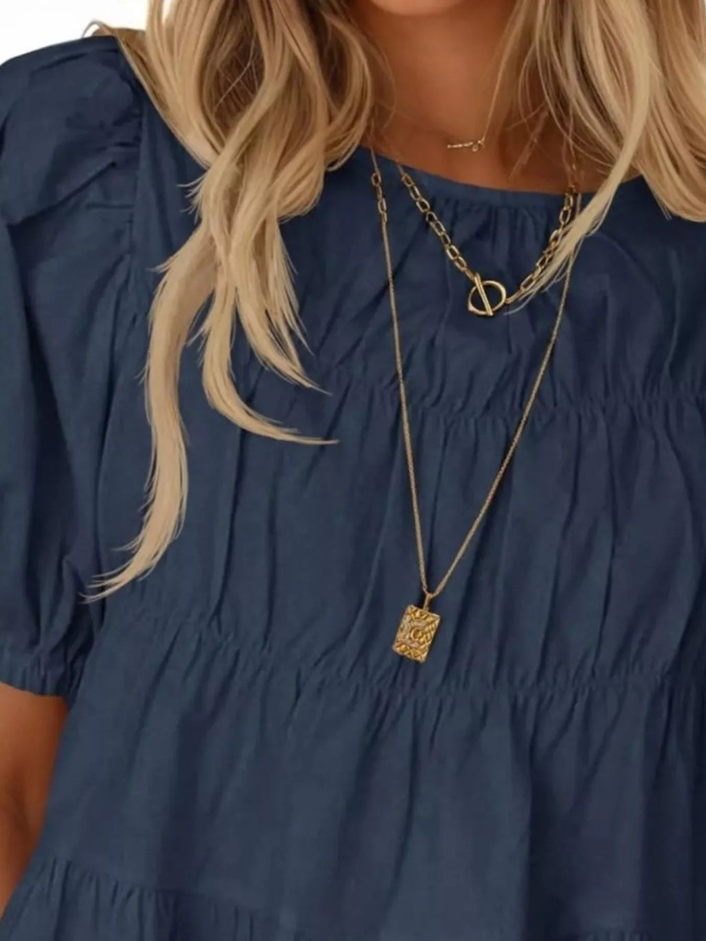 Ruched Tiered Puff Sleeve Blouse