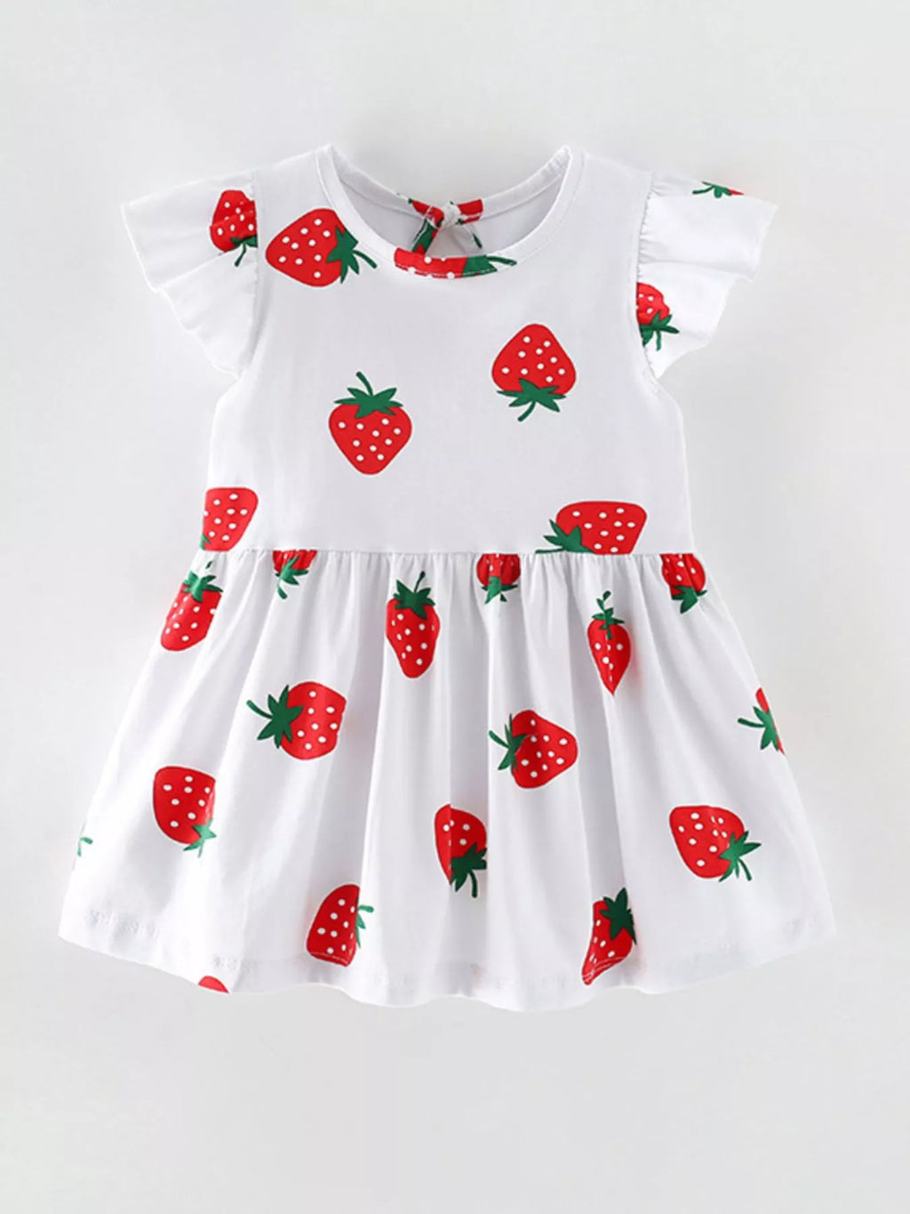 Children's Strawberry Print Ruffle Sleeve Dress