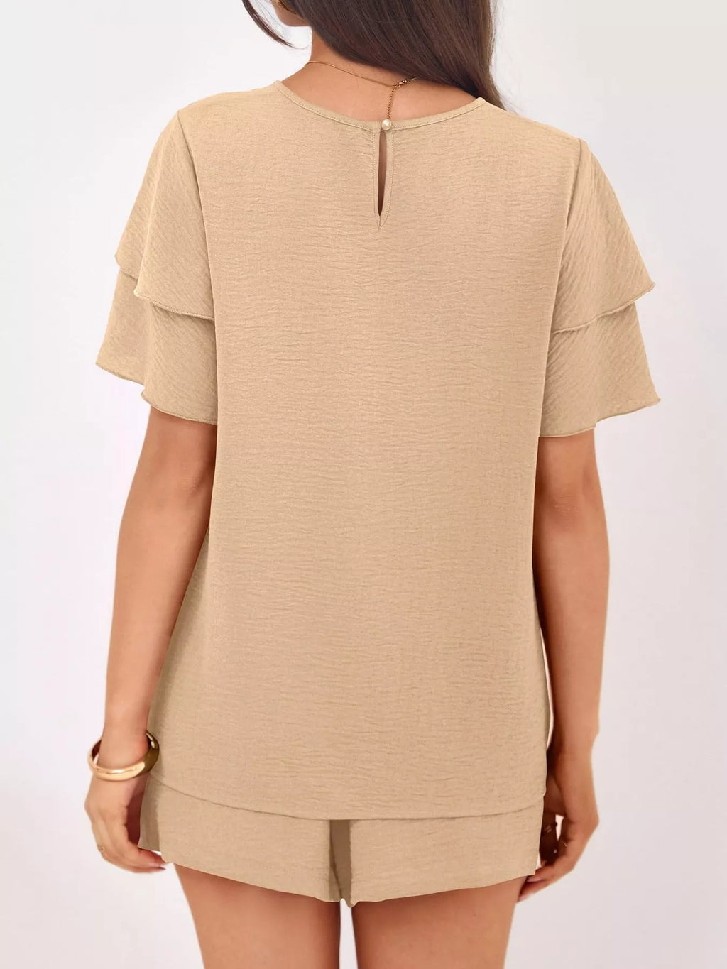 Ruffle Sleeve Top and Shorts Two-Piece Set
