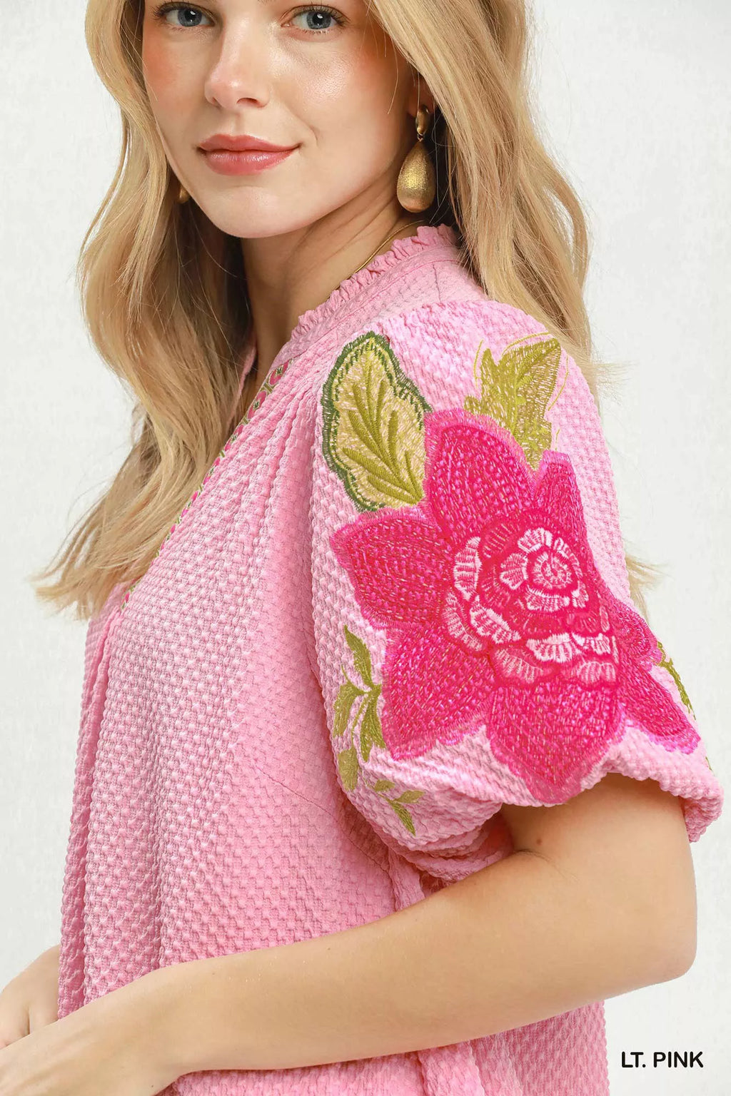 Umgee Floral Embroidered Textured Jacquard Dress