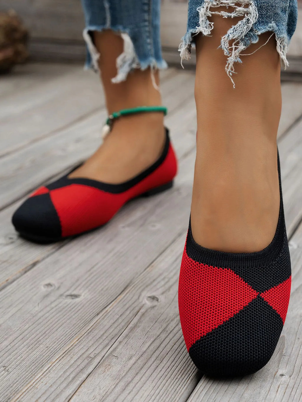 Color Block Knit Slip-On Loafers