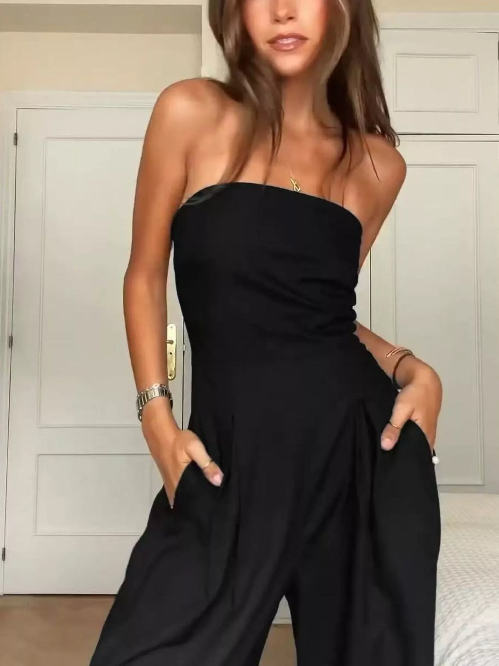 Strapless Wide Leg Jumpsuit