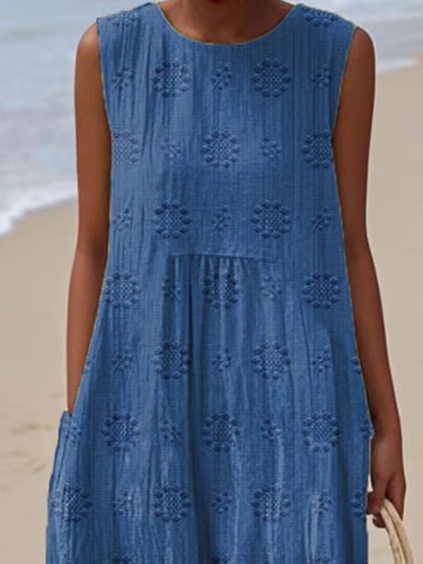 Full Size Round Neck Sleeveless Casual Midi Dress Plus Size