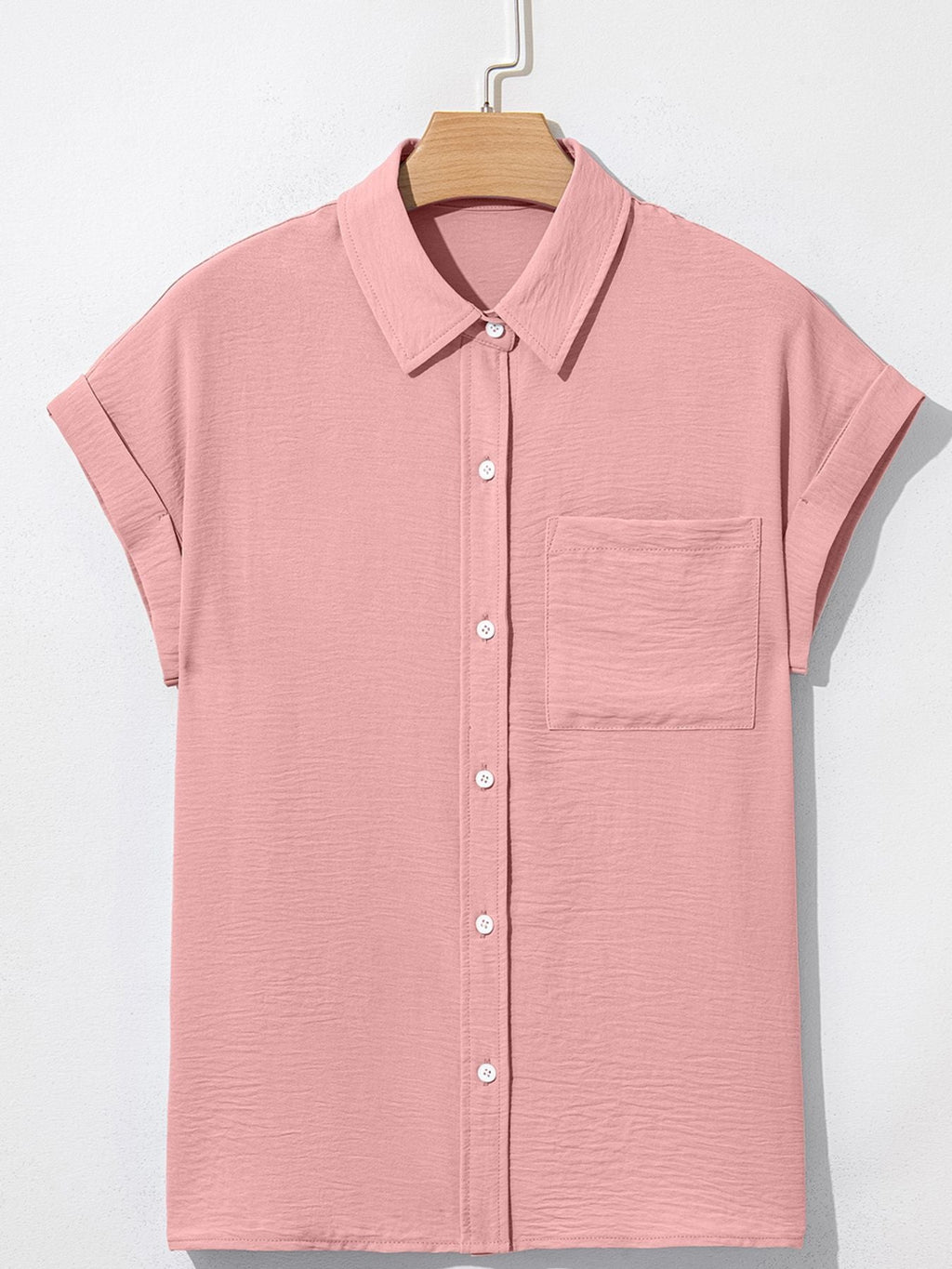 Solid Color Cuffed Short Sleeve Shirt