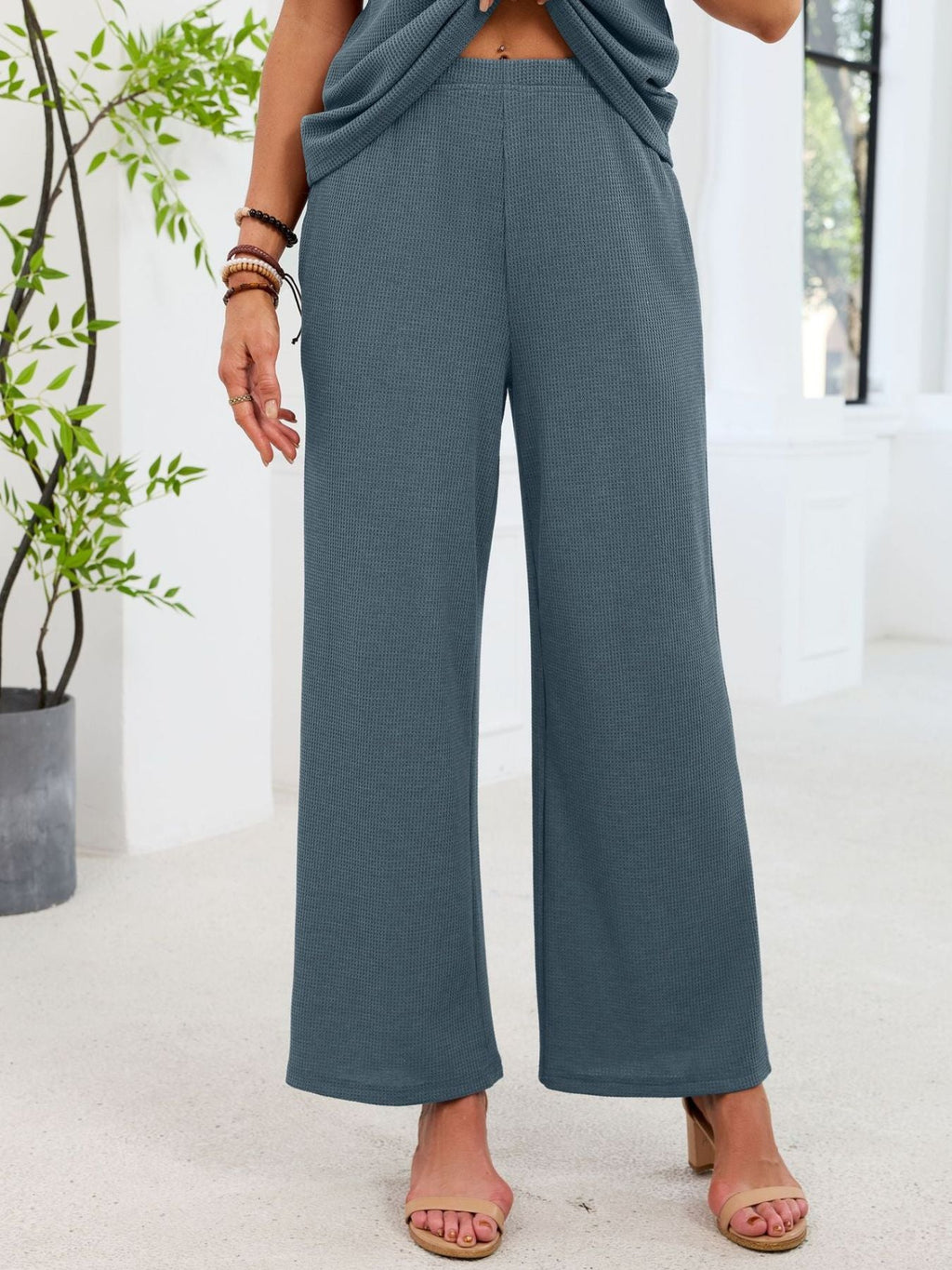 Lace Detail Short Sleeve Top and Pants Set
