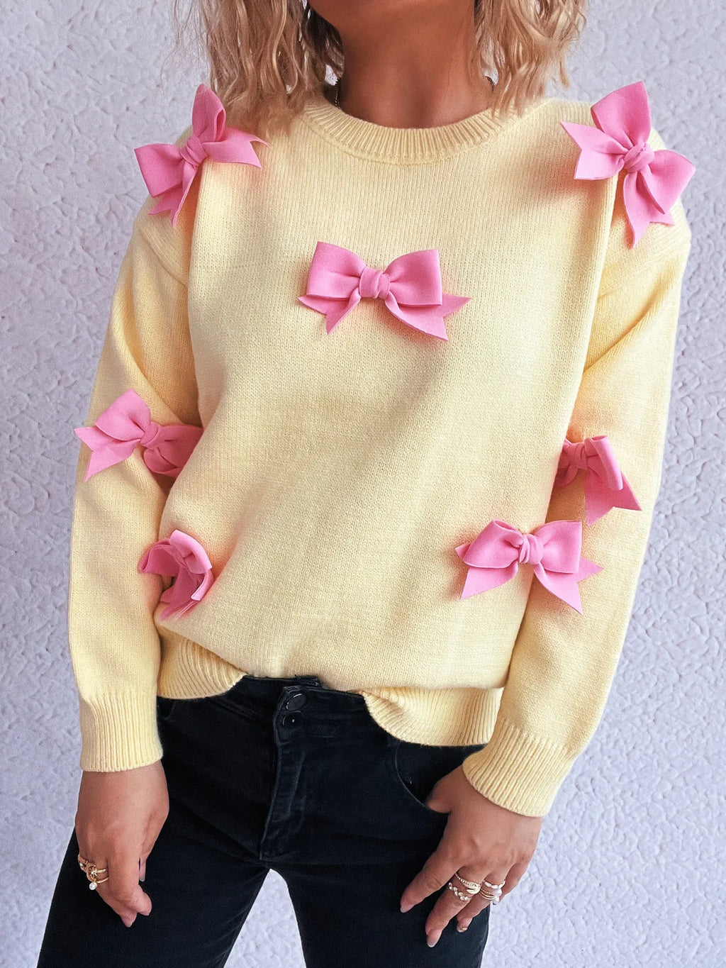 Bow Round Neck Long Sleeve Sweater