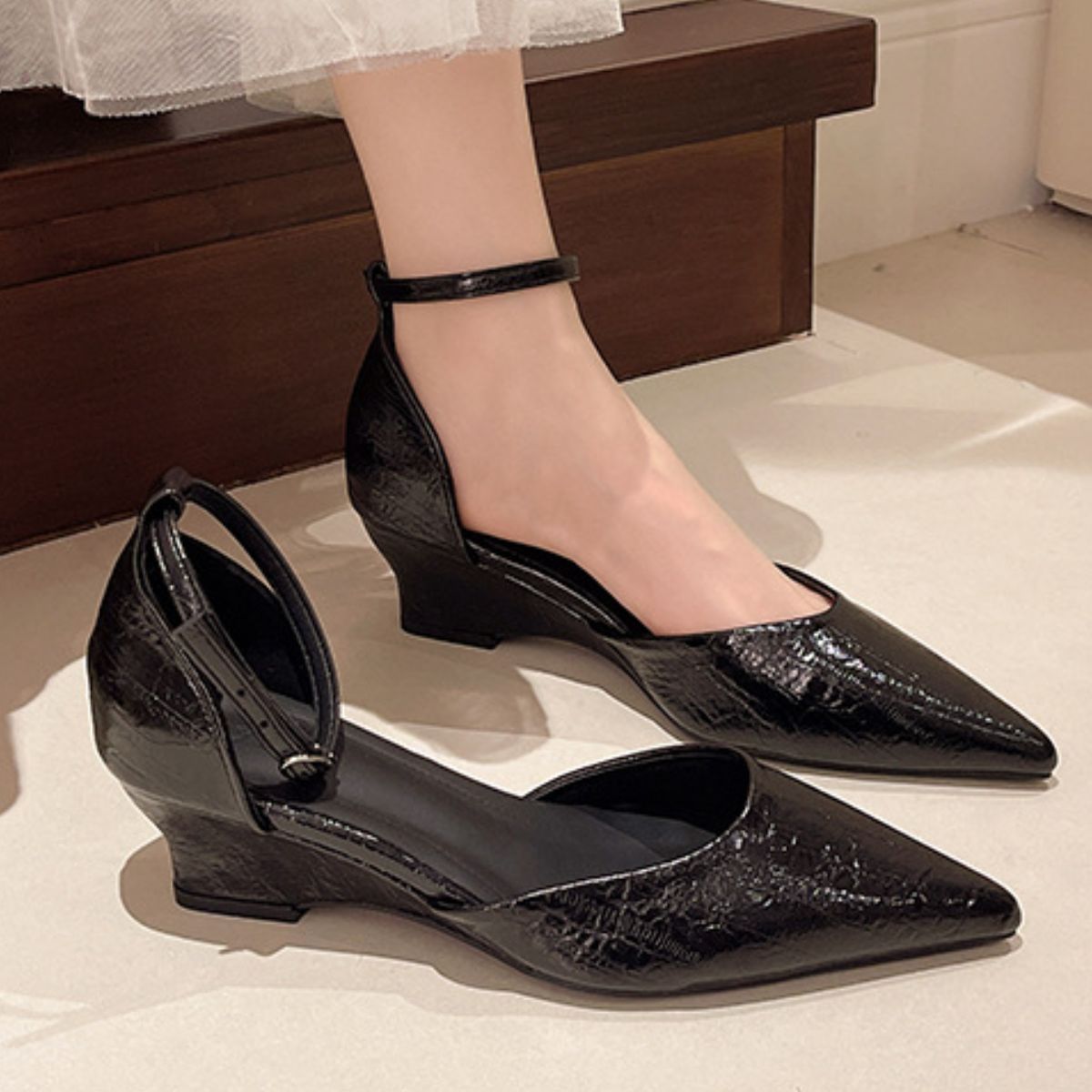 Pointed-Toe Ankle Strap Pumps