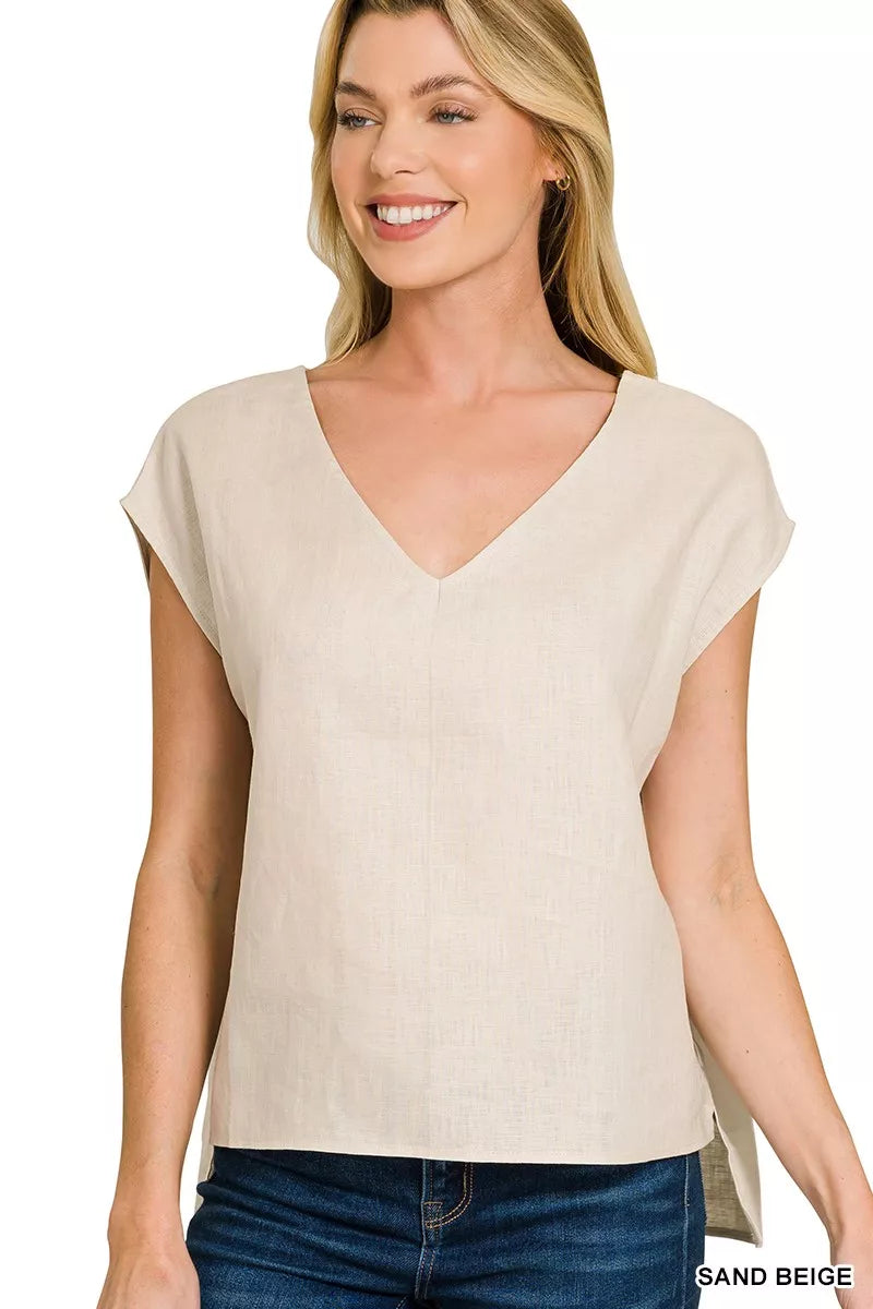 Zenana Linen V-Neck Sleeveless Top