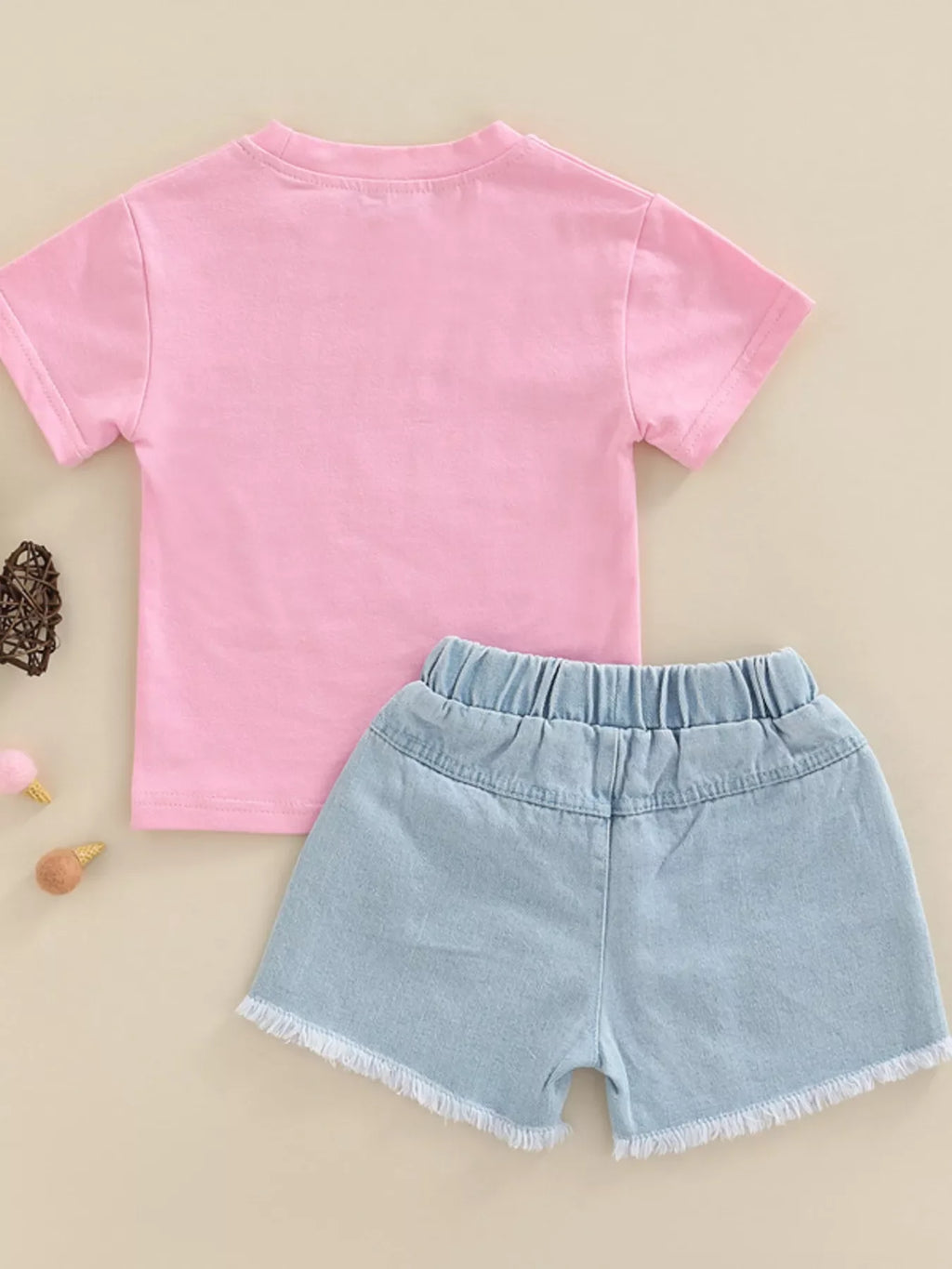 Children's Letter Tee & Ripped Denim Shorts Set