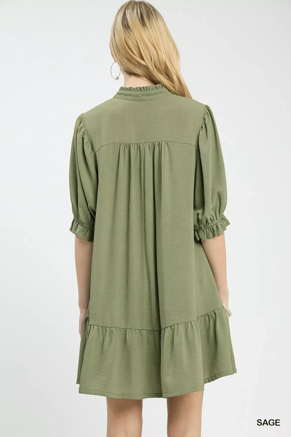 Umgee Lace Yoke Tiered Mini Dress