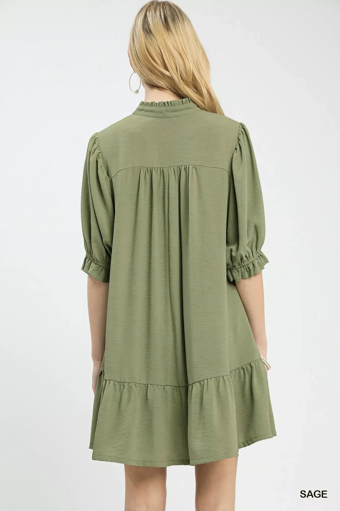 Umgee Lace Yoke Tiered Mini Dress