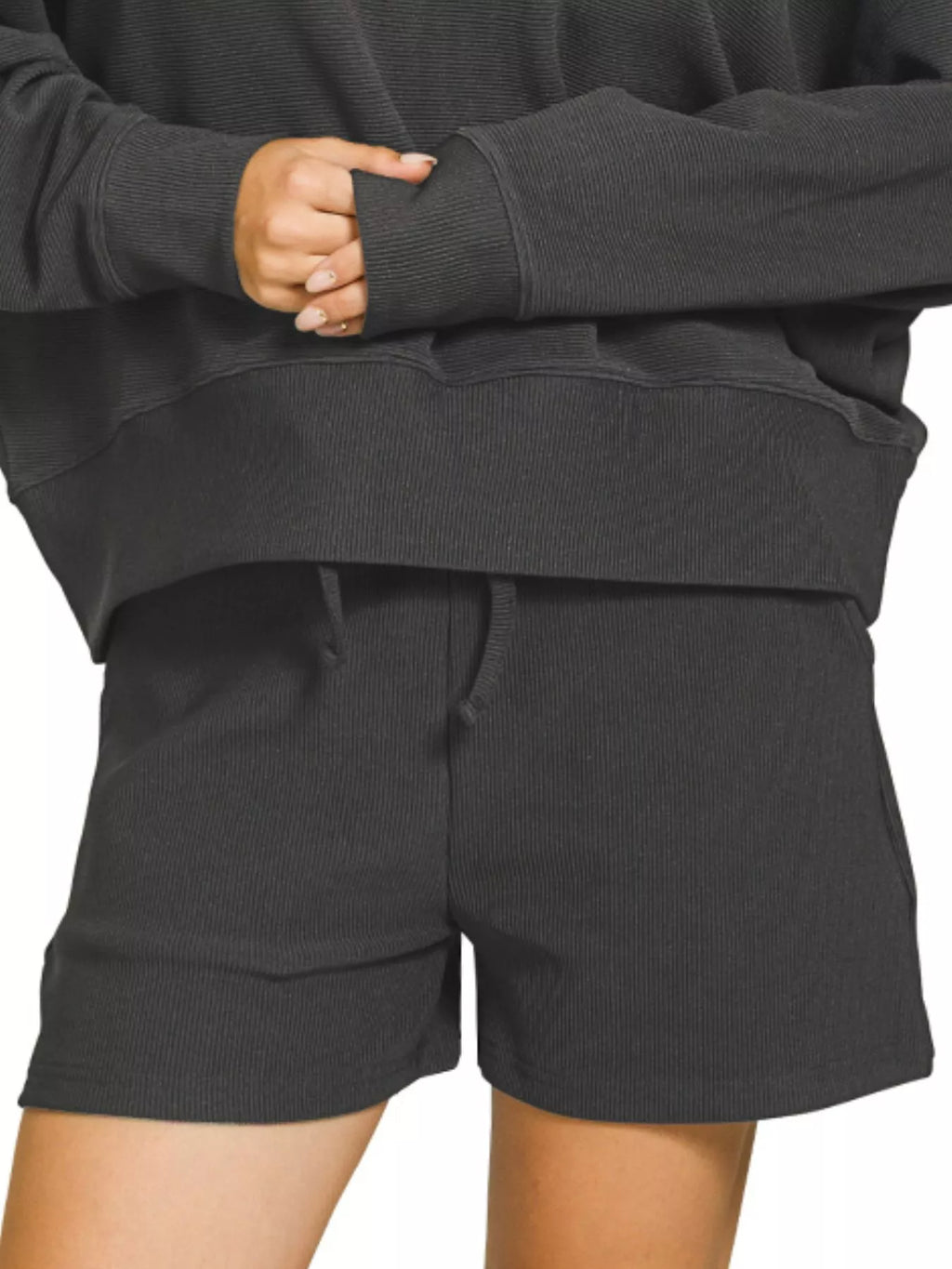 Zenana Ribbed Round Neck Pullover and Shorts Set