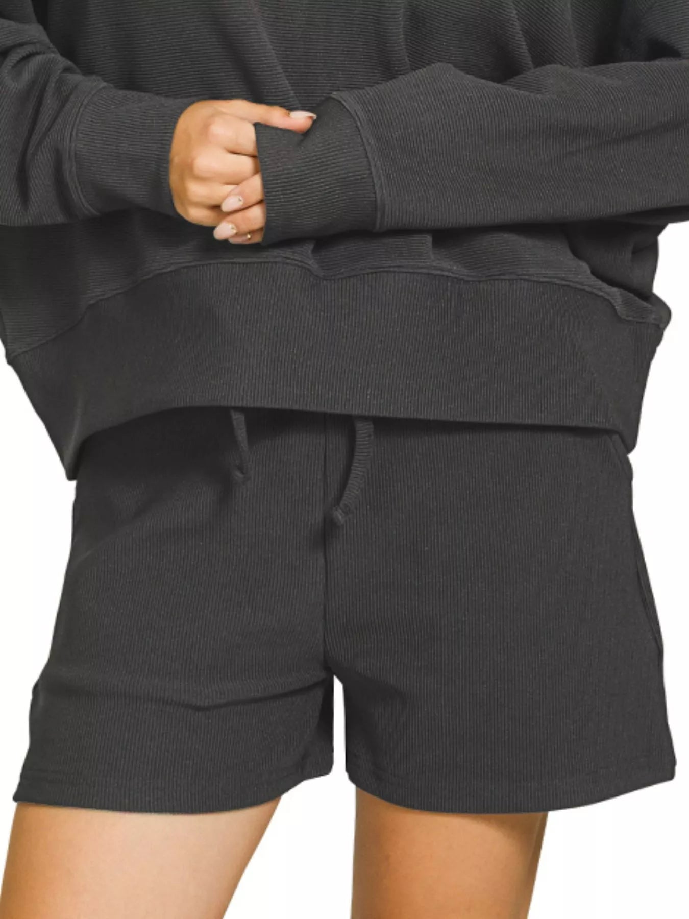Zenana Ribbed Round Neck Pullover and Shorts Set