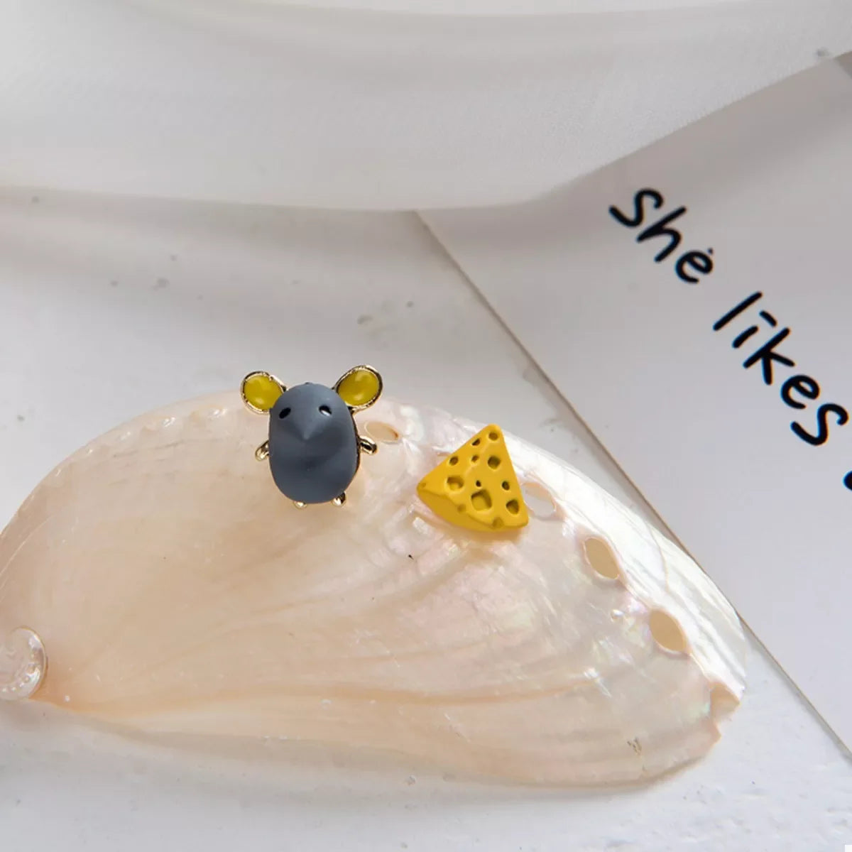 Asymmetrical Mouse & Cheese Stud Earrings