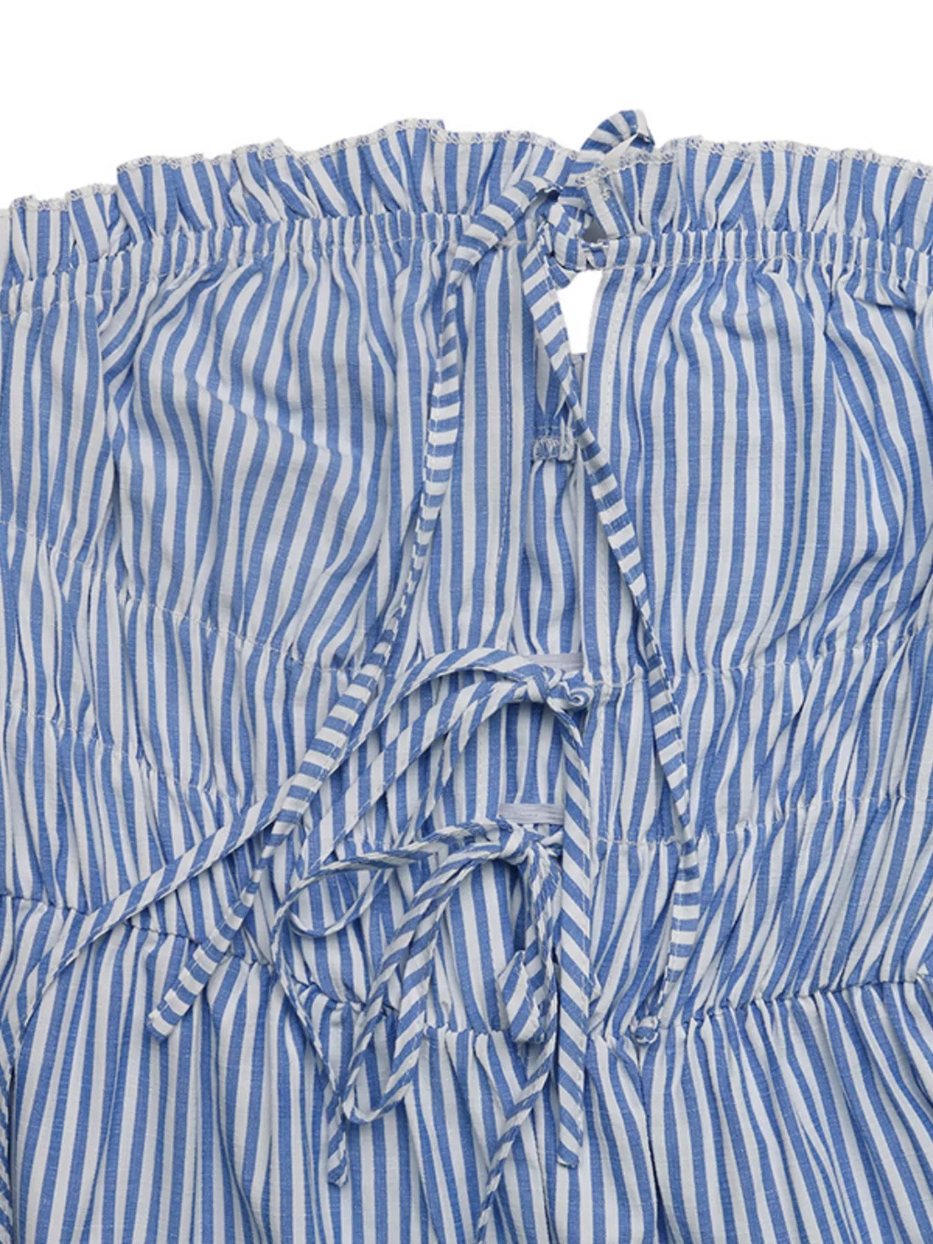 Striped Strapless Tie Front Wide Leg Jumpsuit