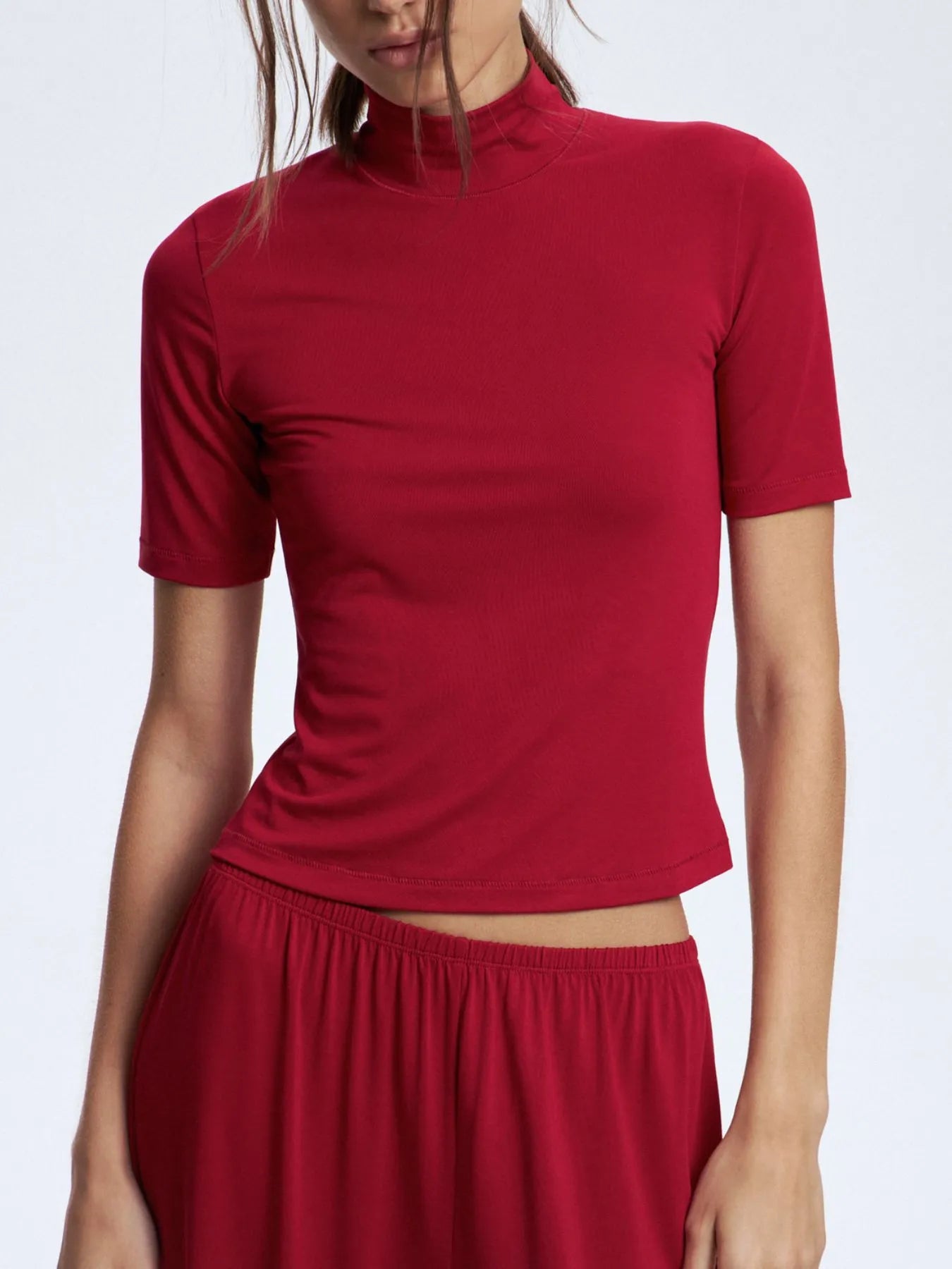 Mock Neck Short Sleeve Top and Pants Set