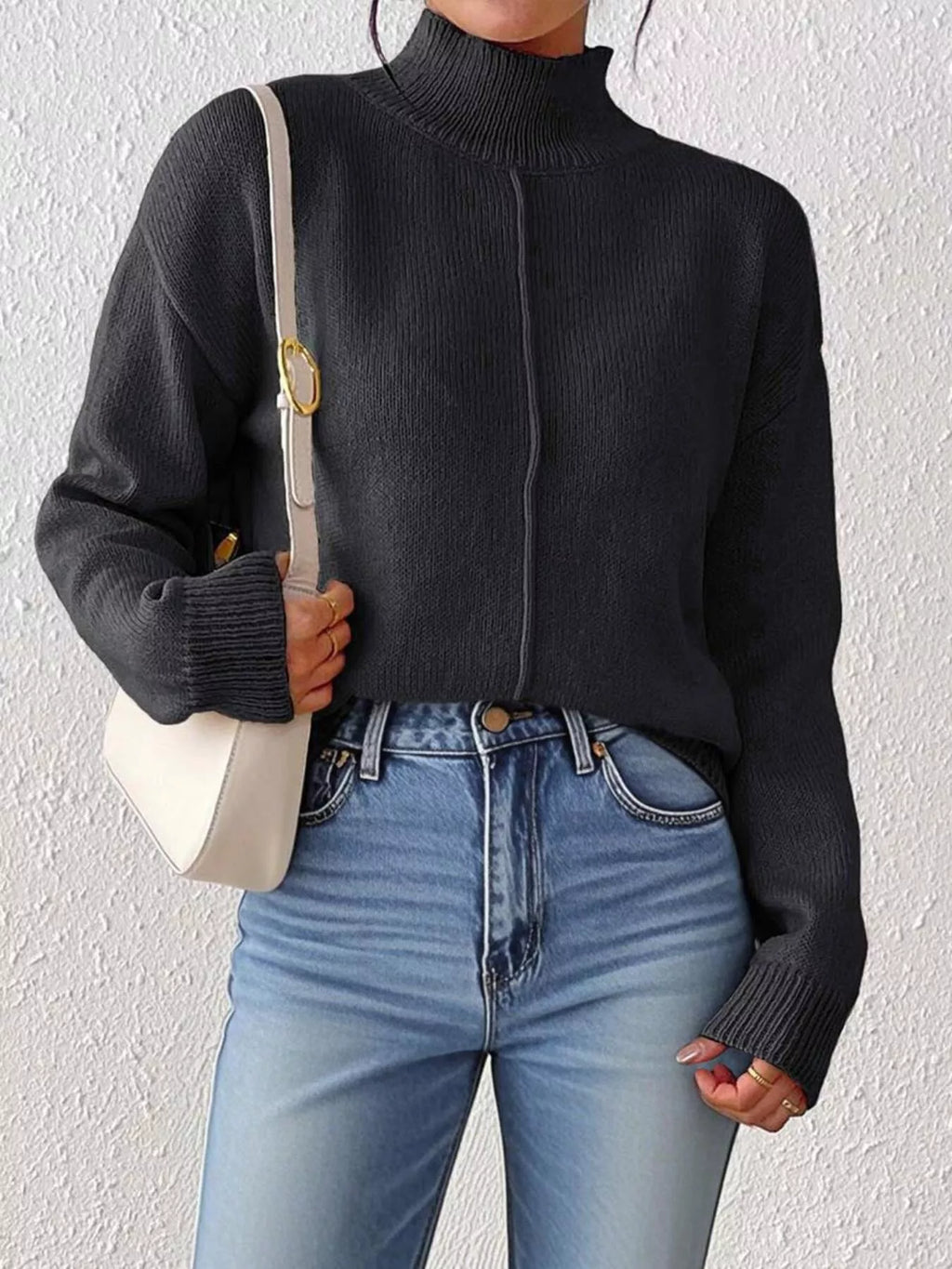 Turtleneck Dropped Shoulder Sweater