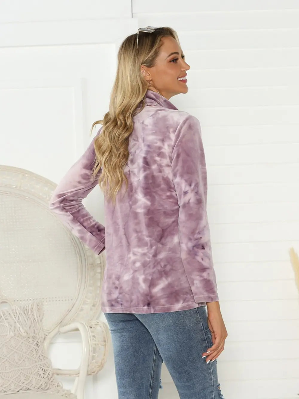 Shiny Tie-Dye Half Button Long Sleeve T-Shirt