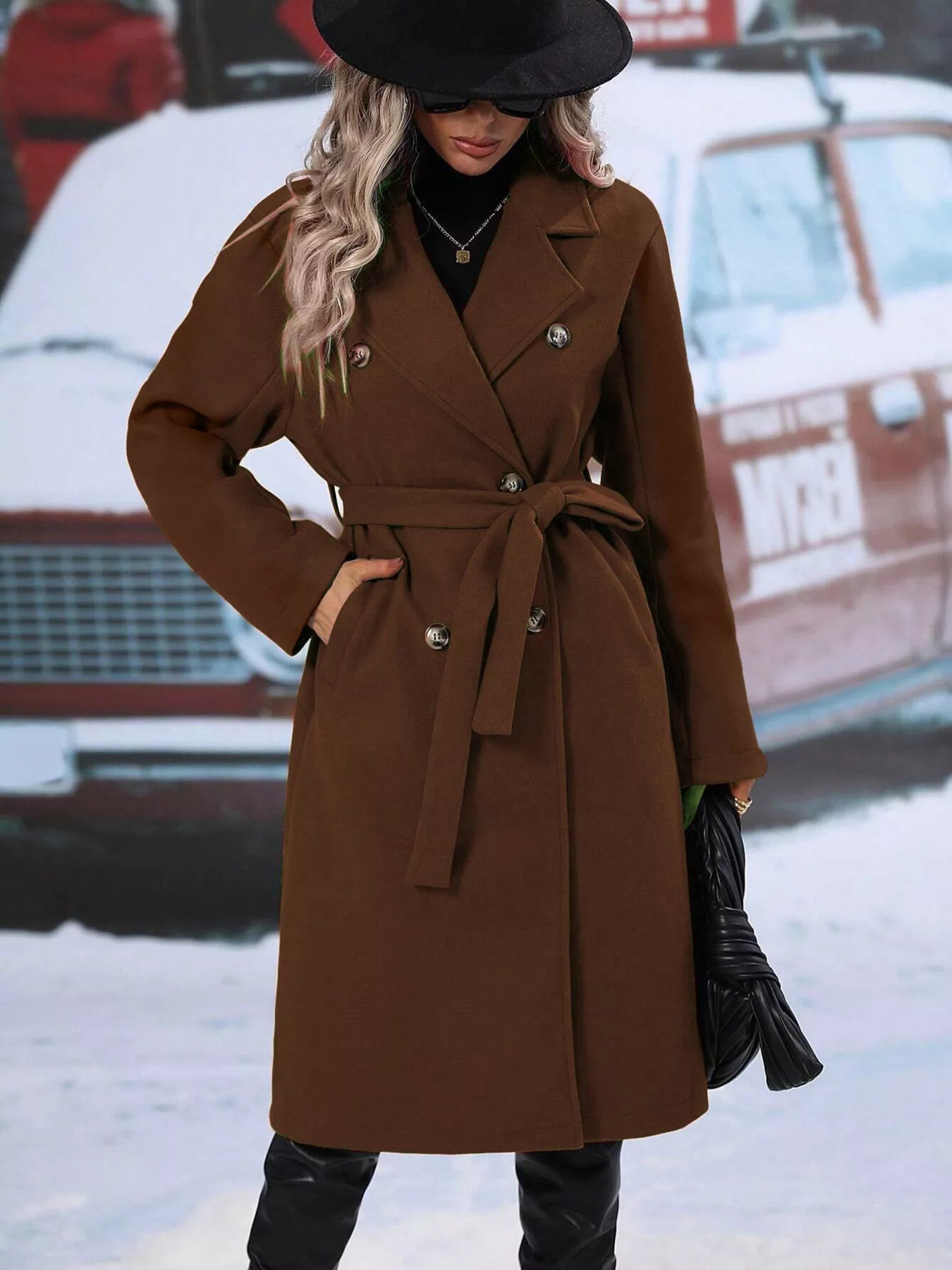 Double-Breasted Lapel Collar Overcoat
