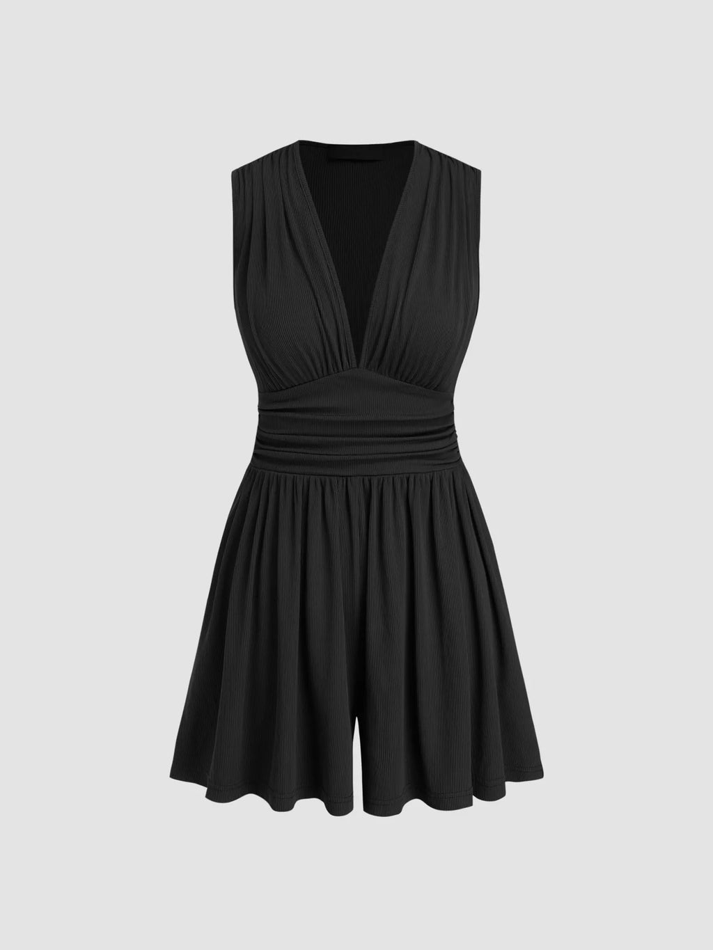 Deep V-Neck Ruched Sleeveless Romper