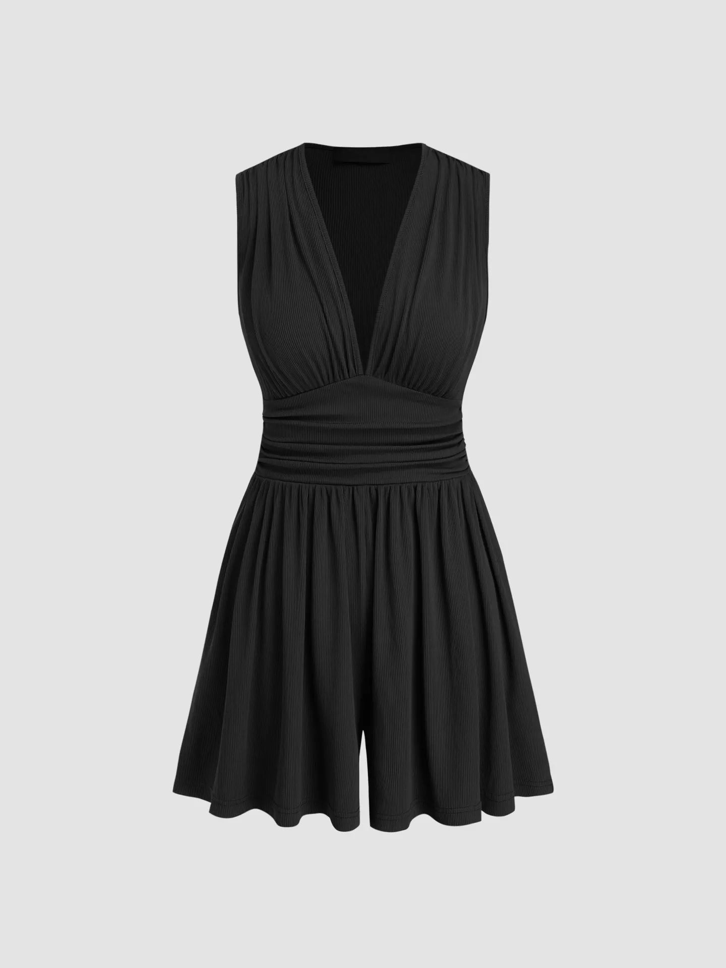 Deep V-Neck Ruched Sleeveless Romper