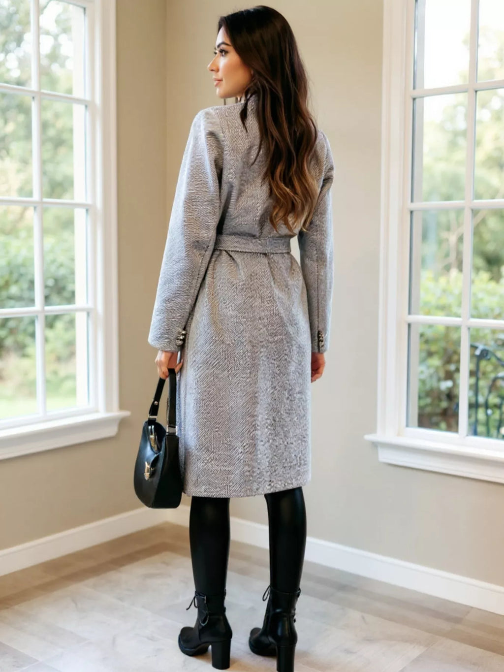 Double-Breasted Tie Waist Overcoat