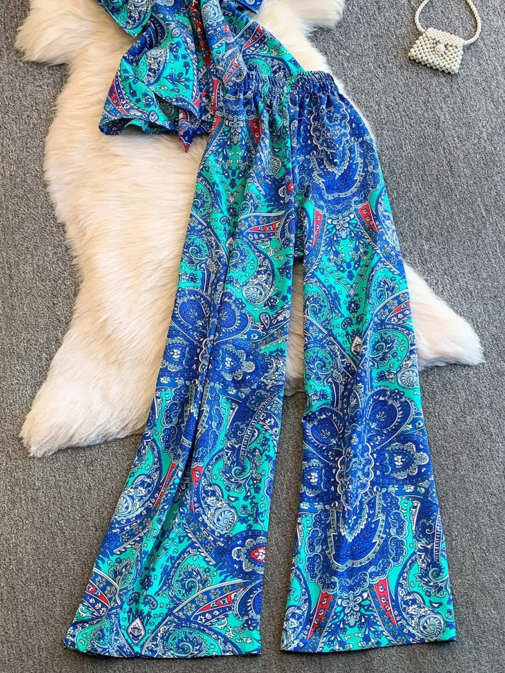 Printed Cami and Wide Leg Pants Set