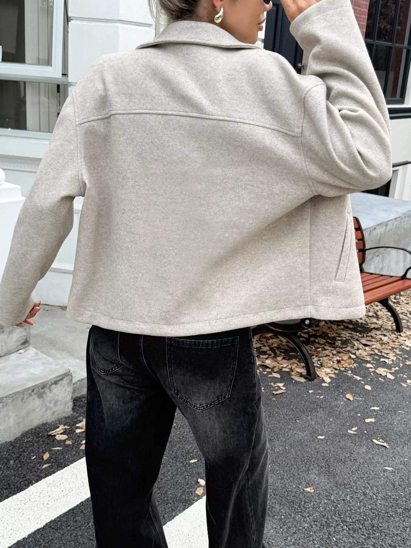 Zip-Up Dropped Shoulder Jacket