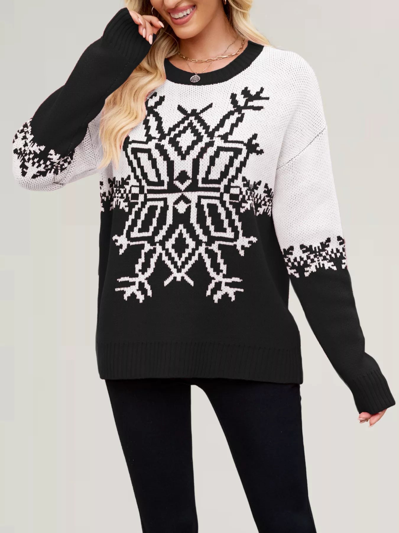 Christmas Snowflake Round Neck Sweater