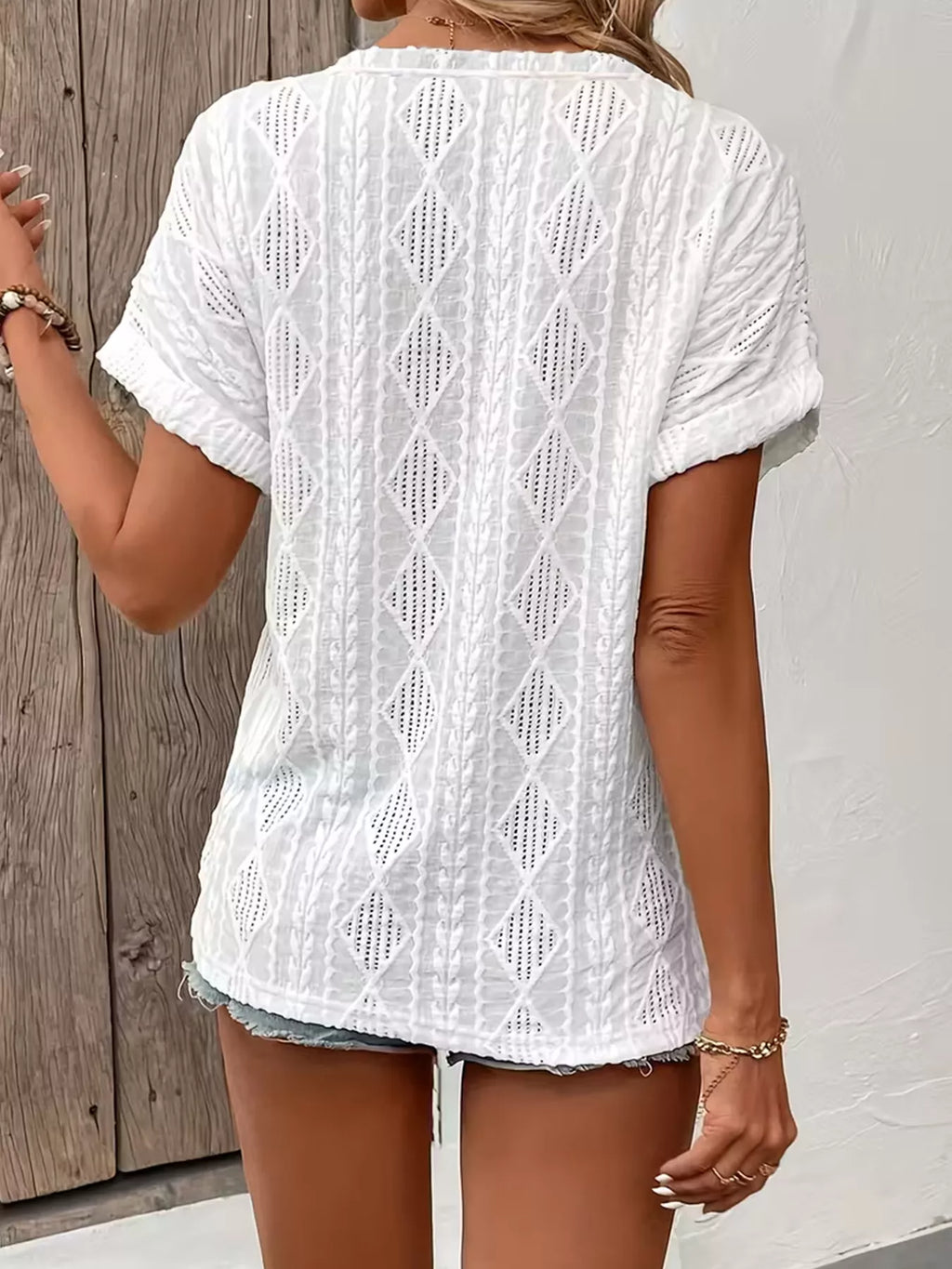 Diamond Pattern Short Sleeve Top
