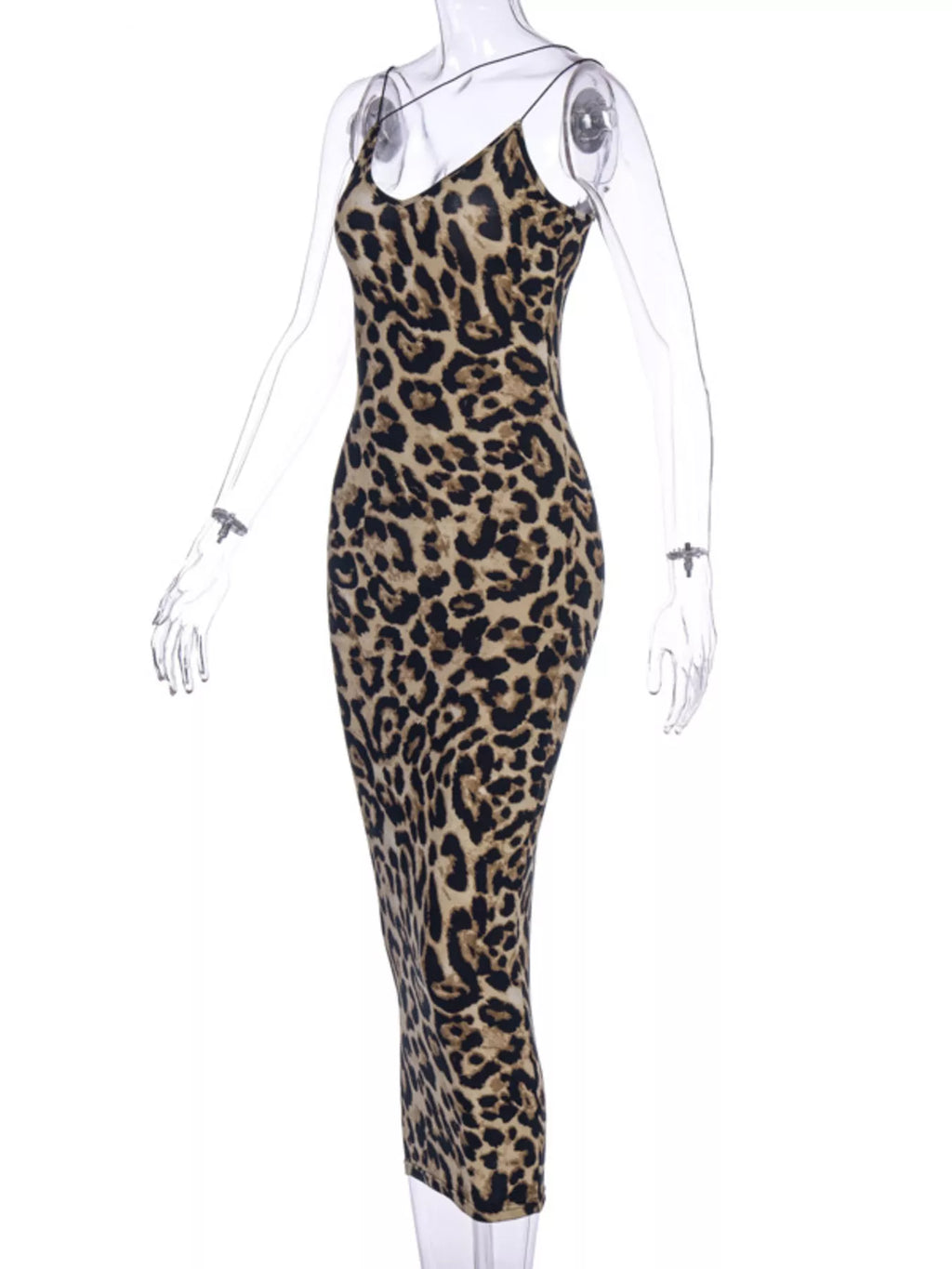 Leopard Print Spaghetti Strap Midi Dress
