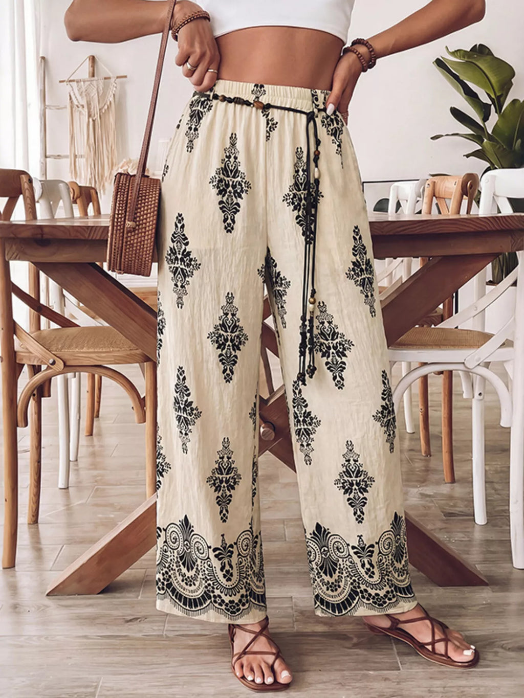 Boho Print Wide Leg Pants