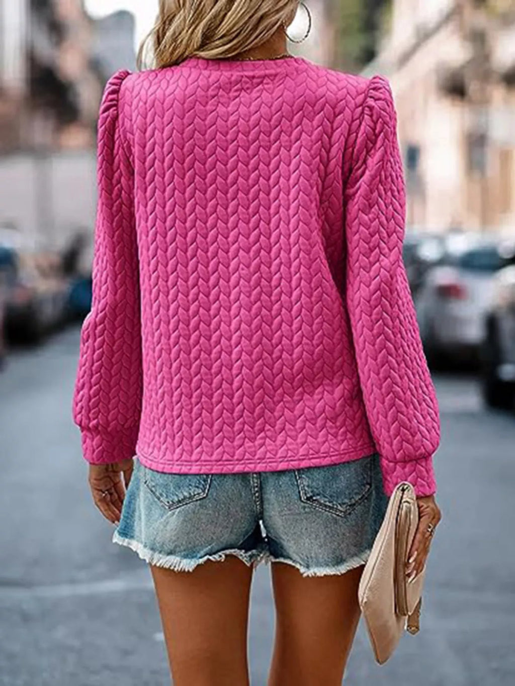 Texture Round Neck Long Sleeve Sweatshirt
