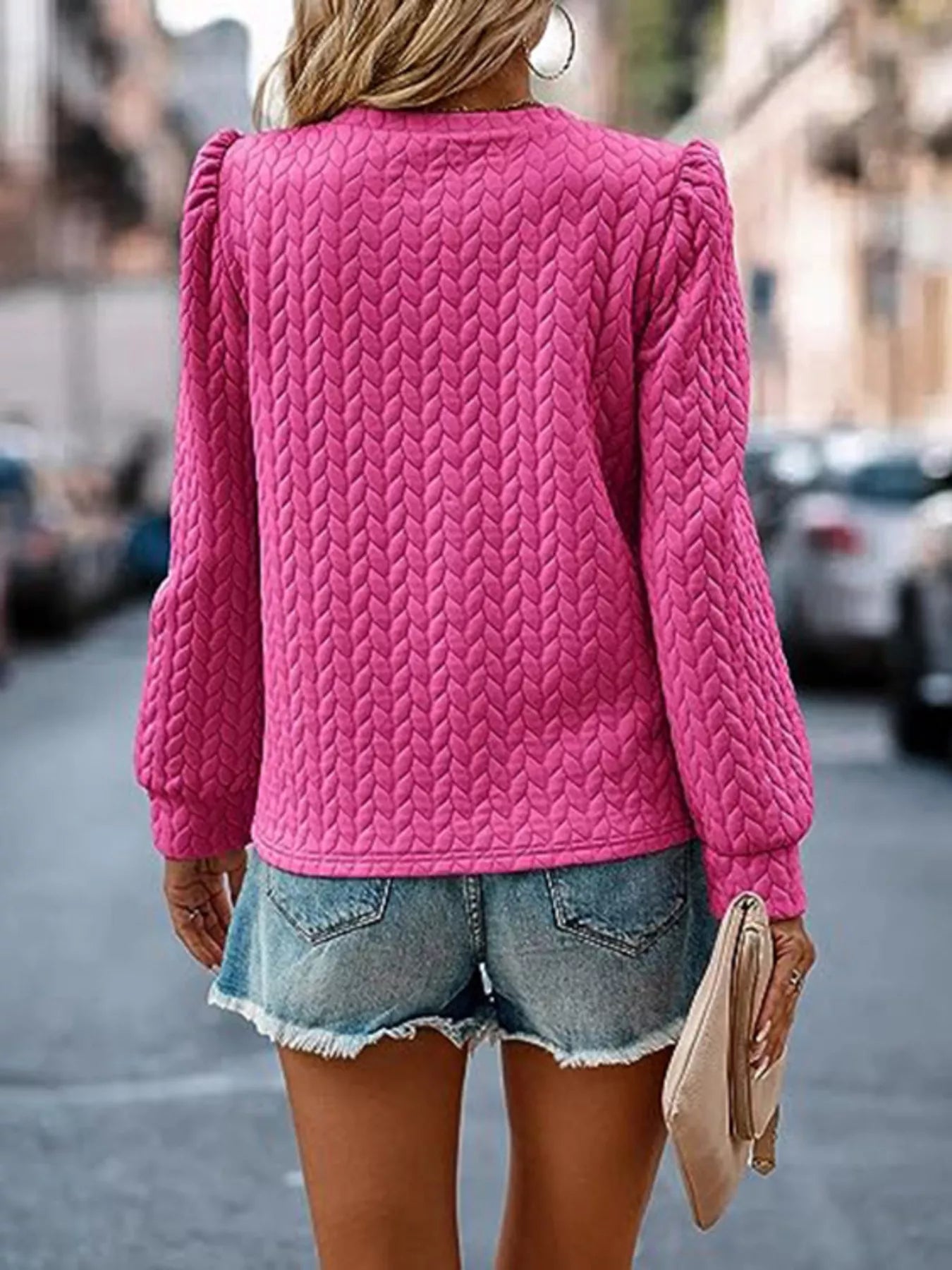 Texture Round Neck Long Sleeve Sweatshirt