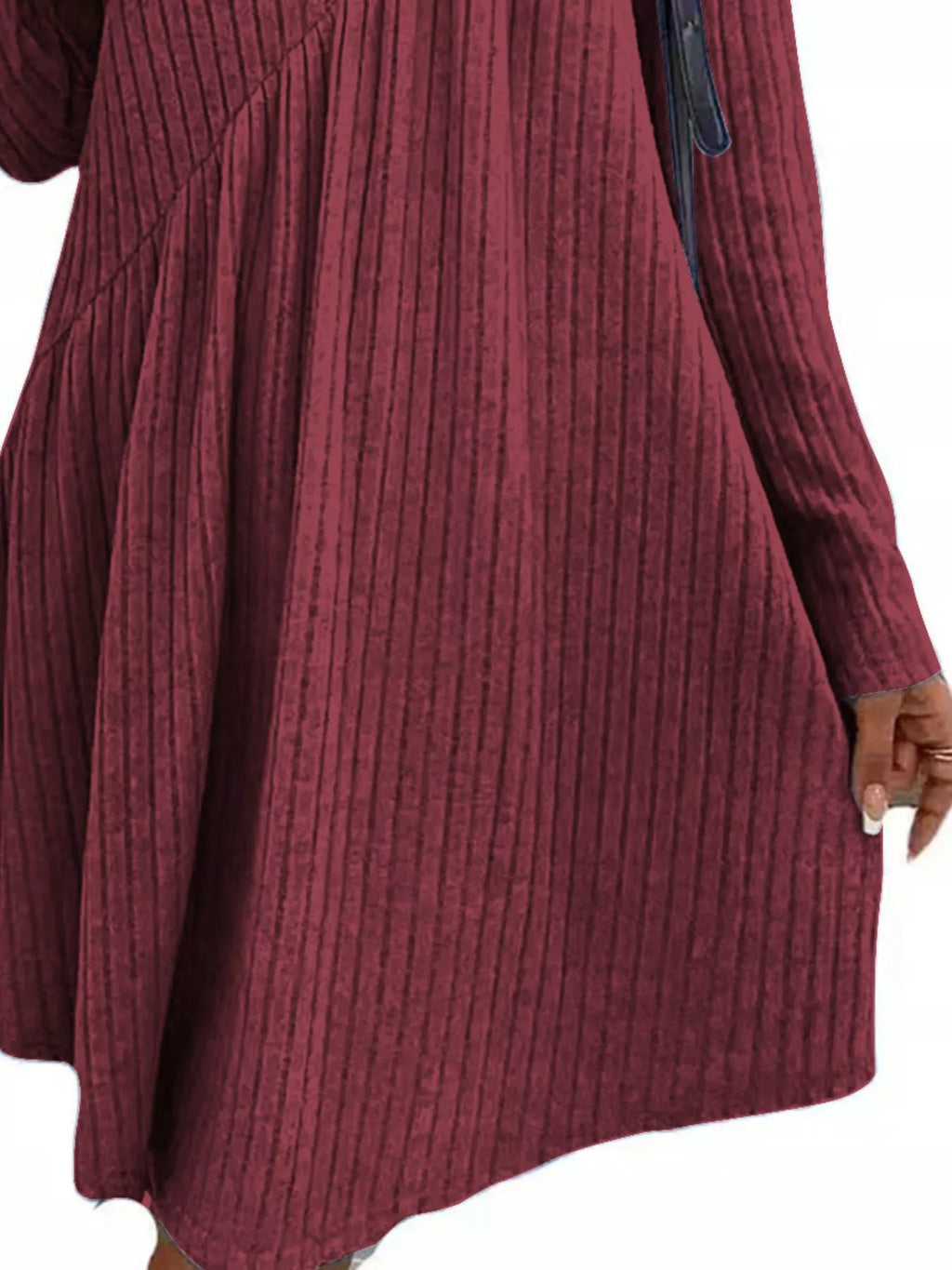 Casual Ribbed Knit Long Sleeve Swing Dress