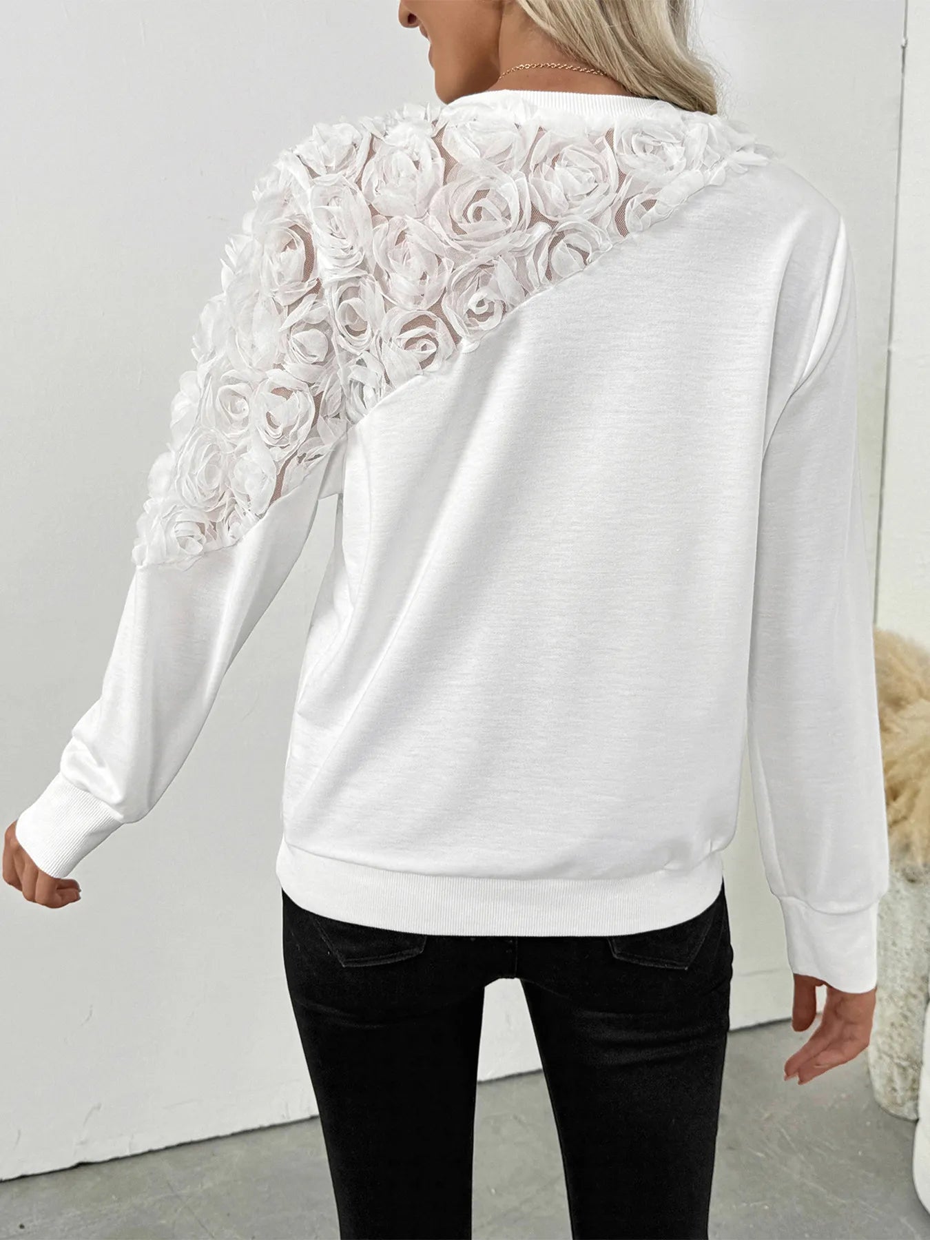 Rose Embroidered Long Sleeve Sweatshirt