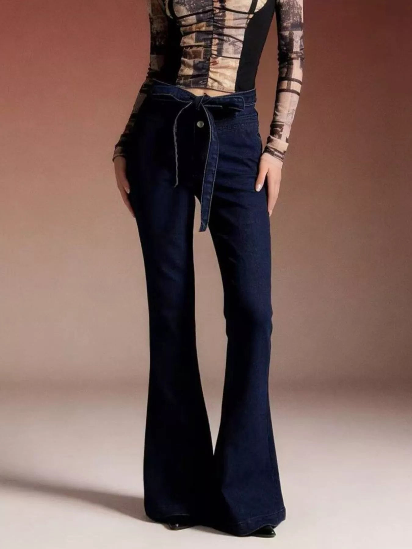 Bow-Tie High-Waisted Flare Jeans
