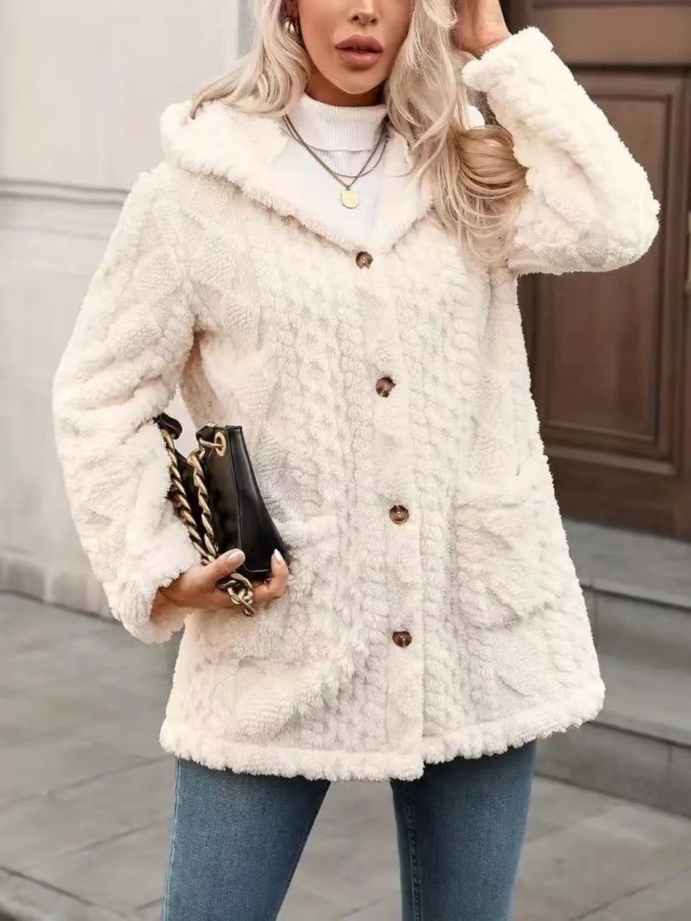 Cozy Button Up Hooded Fleece Outerwear