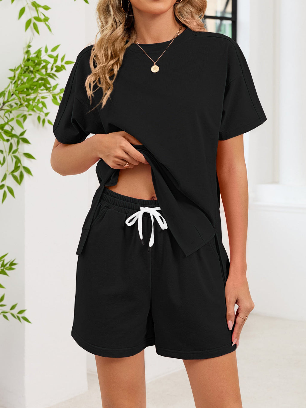 Round Neck Short Sleeve T-Shirt and Shorts Set