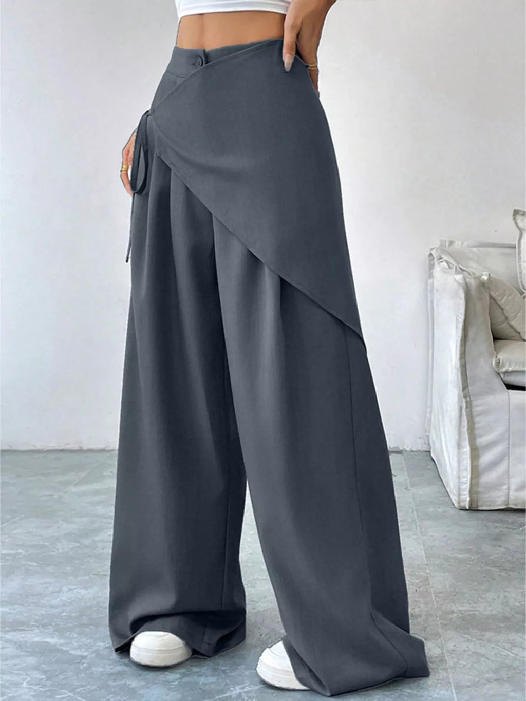 Asymmetrical Wrap Wide-Leg Pants
