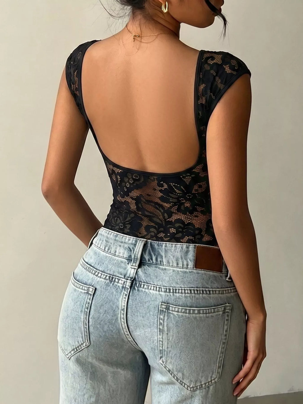 Lace Detail Cap-Sleeve T-Shirt