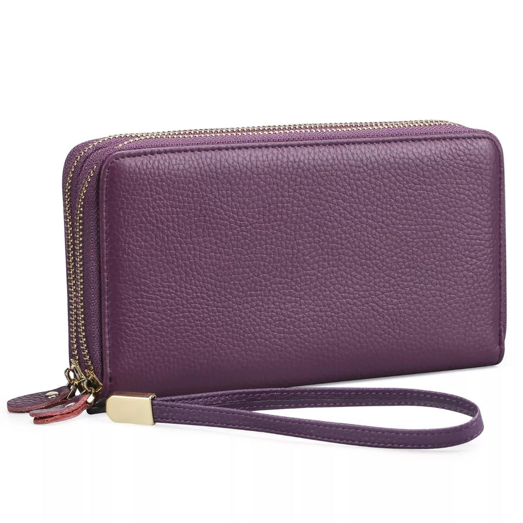 Double Zipper Leather Wallet