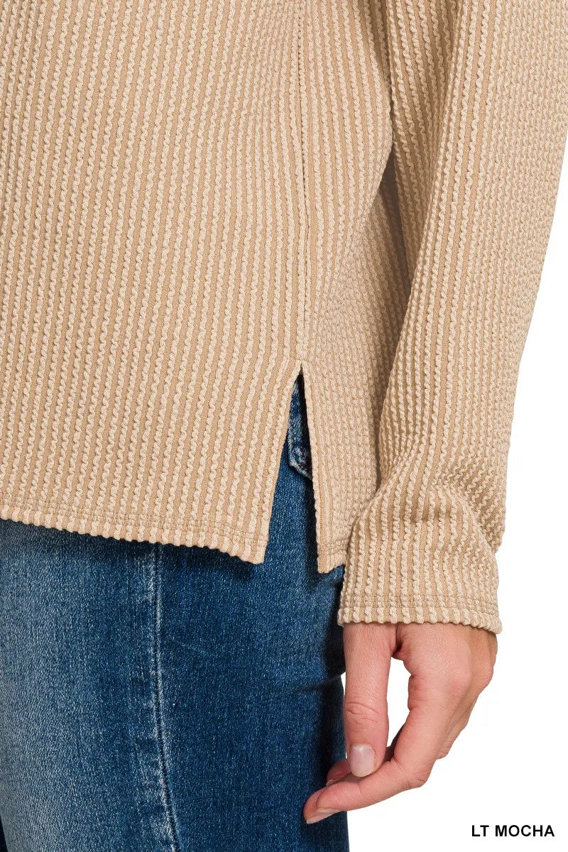 Zenana Long Sleeve Drop Shoulder Rib Top