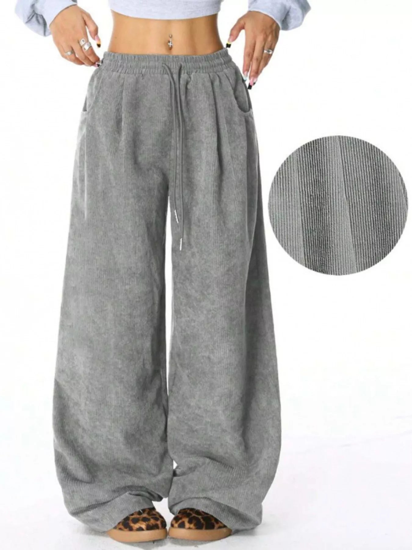 Casual Corduroy Wide Leg Pants