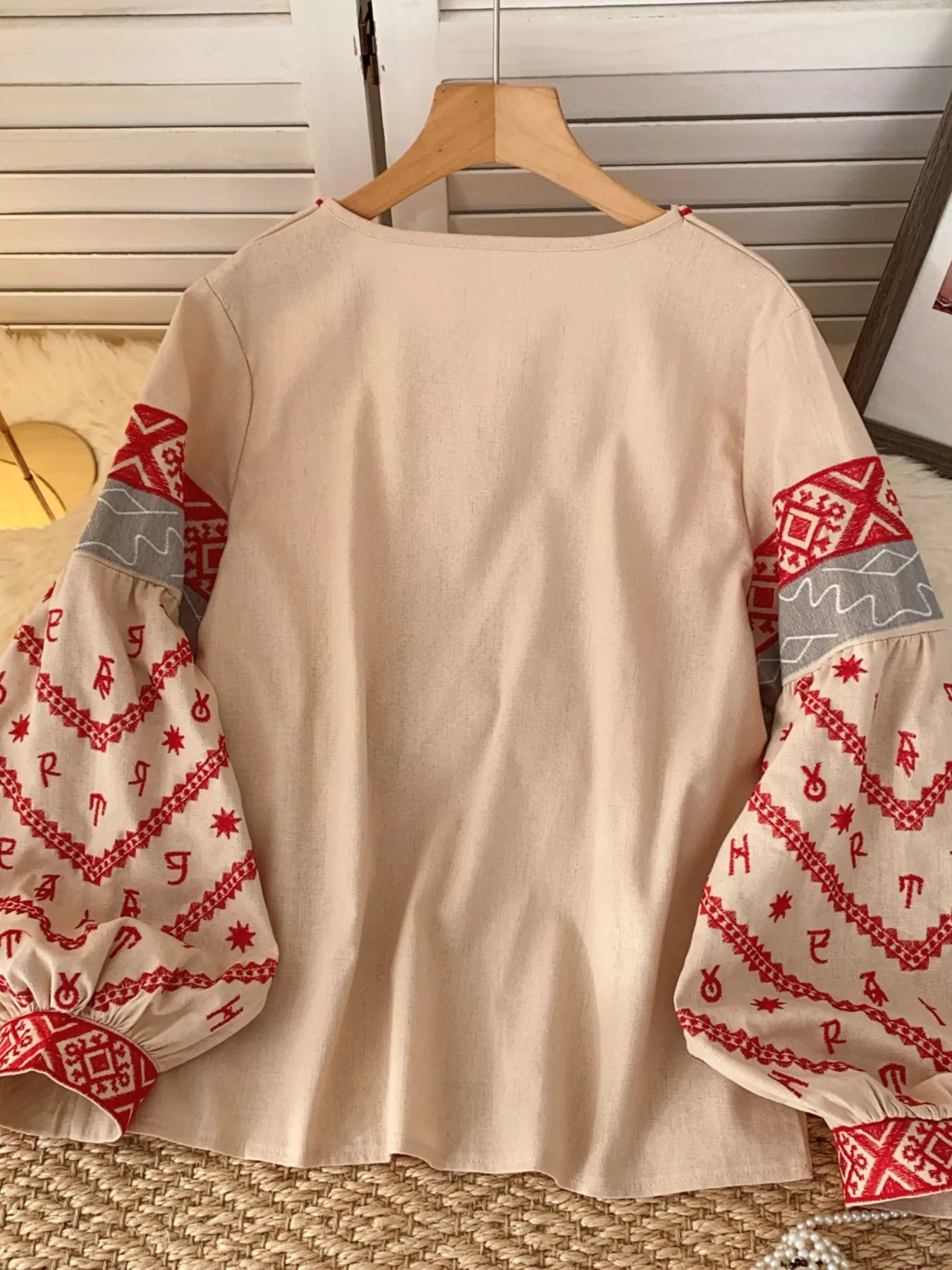 Embroidered Tie Neck Blouse
