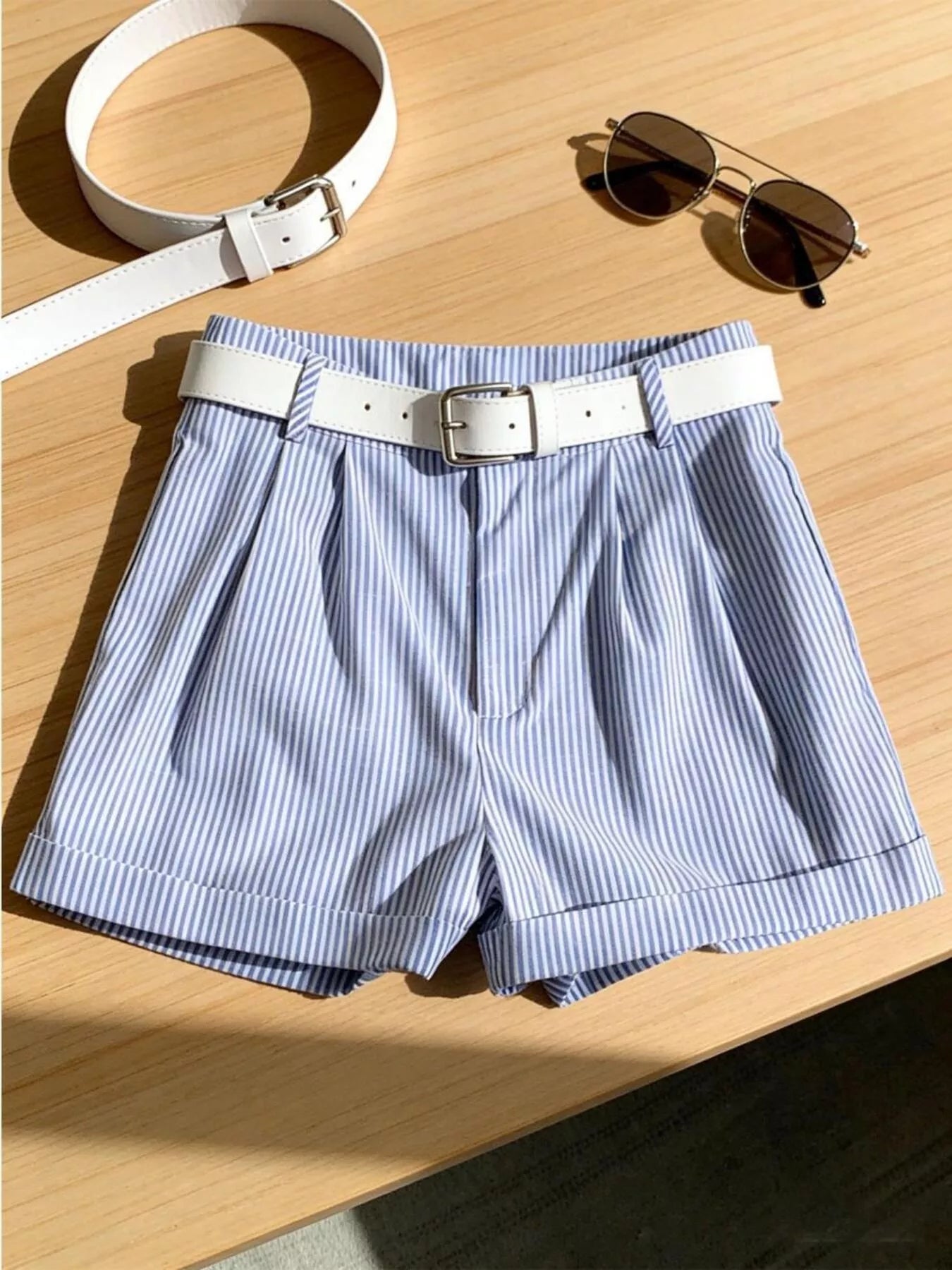 Striped Rolled Hem Shorts