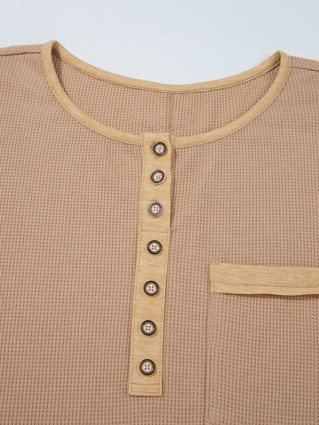 Waffle Textured Tunic Henley Top with Slits