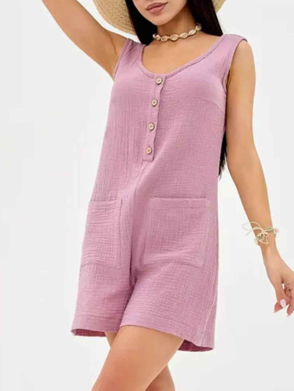 Casual Button-Down Sleeveless Romper