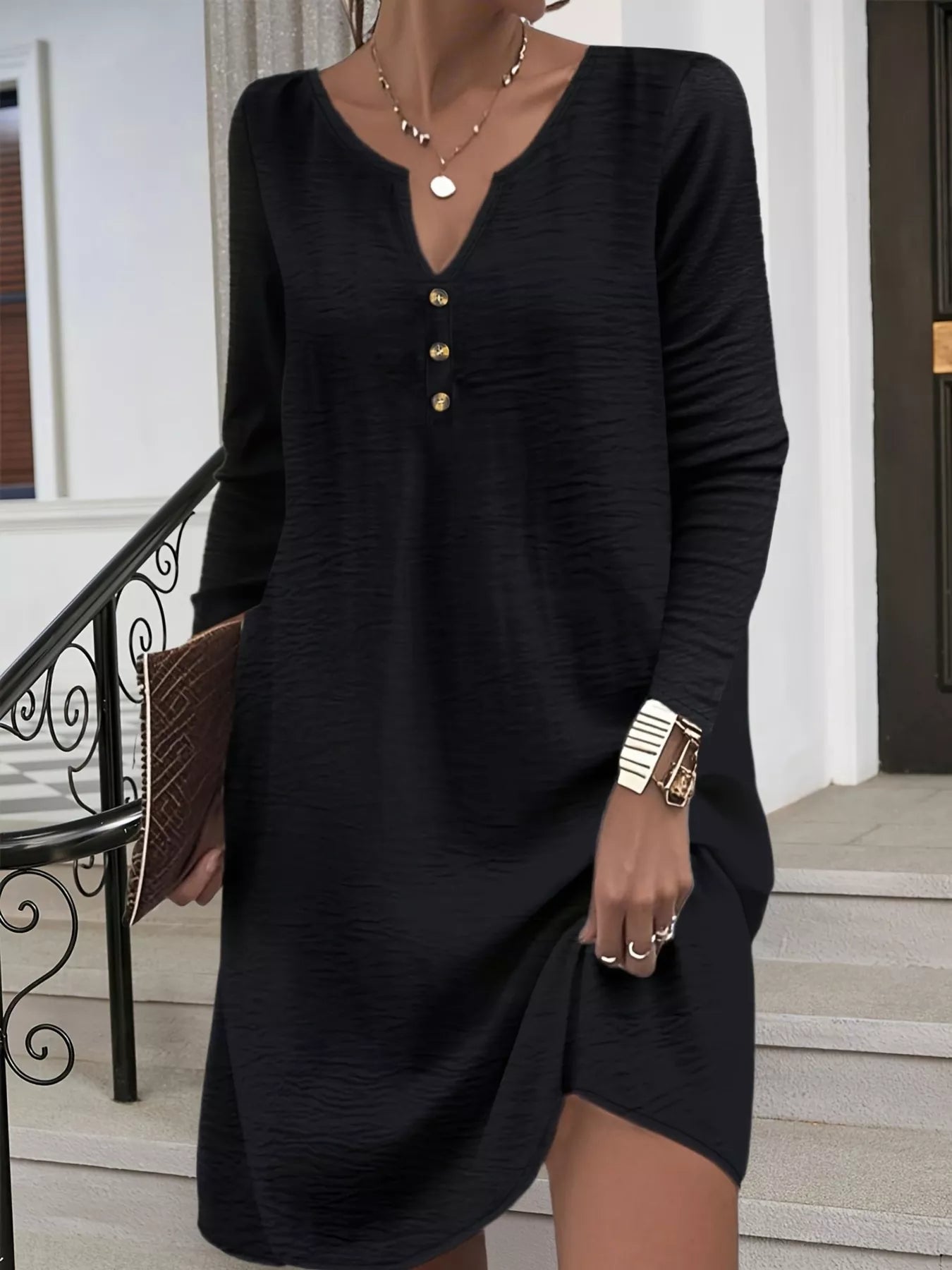 2 Piece Casual Notched Long Sleeve Dress