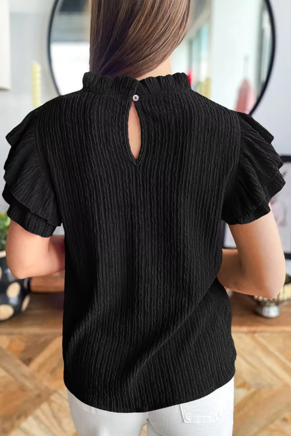 Ruffle Sleeve Textured Blouse